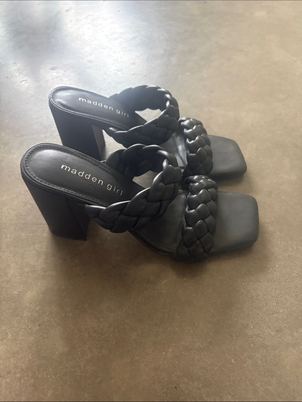 Madden Girl Black Braided Double-Strap Block Heels